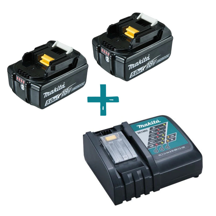Makita Compact Fast Charger DC18RC + 2x 5.0Ah 18V Lithium Ion Battery | COMBOBL1850B