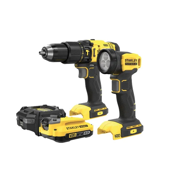 STANLEY FATMAX V20 Hammer Drill Flash Light 2AH Battery Charger Combo | SFMCK210D1-QW