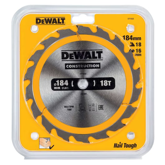 DeWalt Circular Saw Blade 184 x 16mm 18T