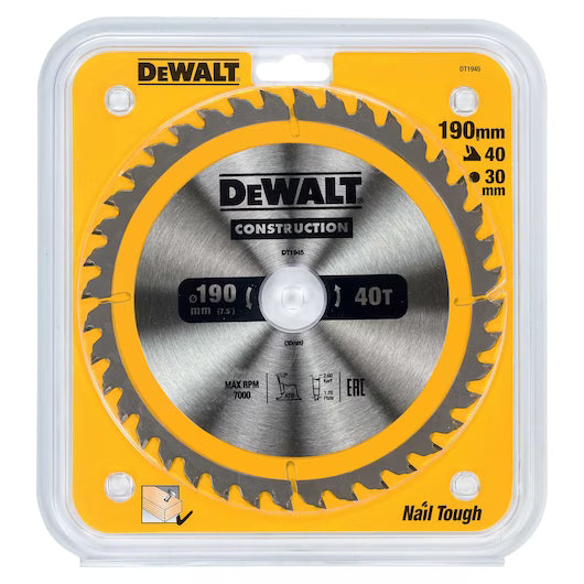 DeWalt Circular Saw Blade 190 x 30mm 40T